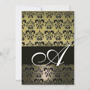 Invitation GRIS NOIR DAMAS MONOGRAMME, blanc brillant