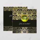 Invitation GRIS NOIR DAMASSÉ MONOGRAMME, topaze (Devant / Derrière)