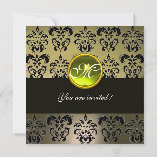 Invitation GRIS NOIR DAMASSÉ MONOGRAMME, topaze (Devant)