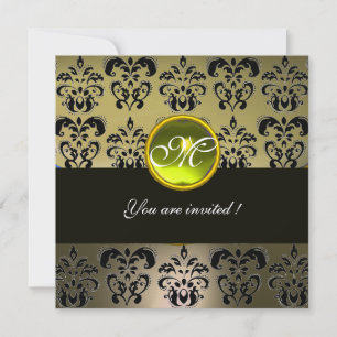 Invitation GRIS NOIR DAMASSÉ MONOGRAMME, topaze