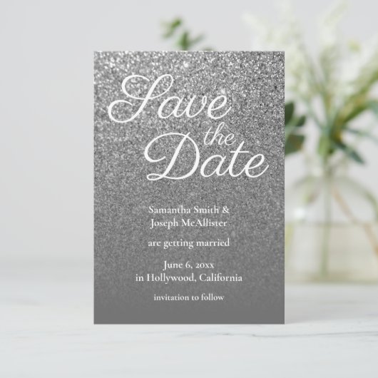 Invitation Gris Ombre Parties scintillant en argent Photo Enr (Debout devant)