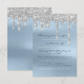 Invitation Gris Pailleté Drips Argent Bleu Mariage Douce 16e (Devant / Derrière)