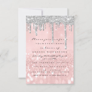 Invitation Gris Paillettes Drips Rose Argent Mariage Douce 16