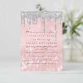 Invitation Gris Paillettes Drips Rose Argentée Mariée Douce 1 (Debout devant)