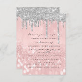 Invitation Gris Paillettes Drips Rose Argentée Mariée Douce 1 (Devant / Derrière)