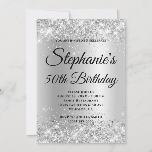 Invitation Gris pâle de Parties scintillant argenté (Devant)