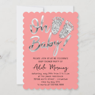 Invitation Gris Parties scintillant Argent Pieds bébé fille g