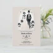 Invitation Gris Pierre Noir Squelette Gothique Mariage Hallow (Debout devant)