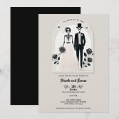 Invitation Gris Pierre Noir Squelette Gothique Mariage Hallow (Devant / Derrière)