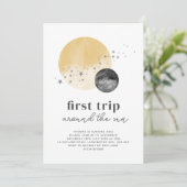 Invitation Gris Premier Voyage Autour Du Soleil Anniversaire  (Debout devant)