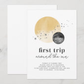 Invitation Gris Premier Voyage Autour Du Soleil Anniversaire (Devant / Derrière)