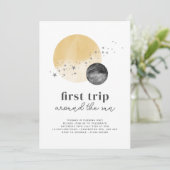 Invitation Gris Premier Voyage Autour Du Soleil Anniversaire (Debout devant)