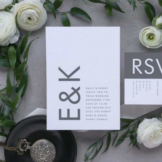 Invitation Gris Premium Ultimate Moderne Monogramme Bold Amus