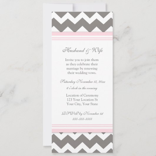 Invitation Gris rose Chevron Mariage Vow Renouvellement Invit (Dos)