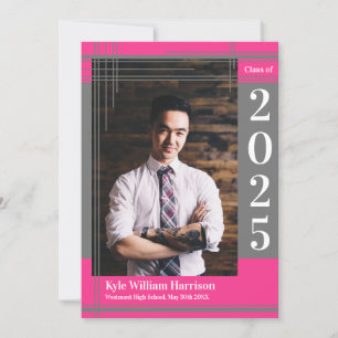 Invitation Gris rose couleur de l'école Graduation Photo Plai