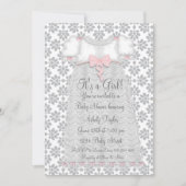 Invitation Gris rose Damas bébé fille douche (Devant)