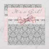 Invitation Gris rose Damas rose Gris rose Bébé Fille Douche (Devant / Derrière)
