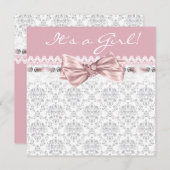 Invitation Gris rose Damas rose Gris rose Bébé Fille Douche (Devant / Derrière)