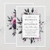 Invitation Gris rose Floral moderne Cadre Bible Verse Mariage (Devant / Derrière)