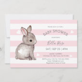 Invitation Gris rose Gris Gris Gris Lapin Baby shower Invitat (Devant)