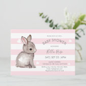 Invitation Gris rose Gris Gris Gris Lapin Baby shower Invitat (Debout devant)