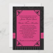 Invitation Gris rose Noir Damask Stripes Stripes Mariage (Dos)