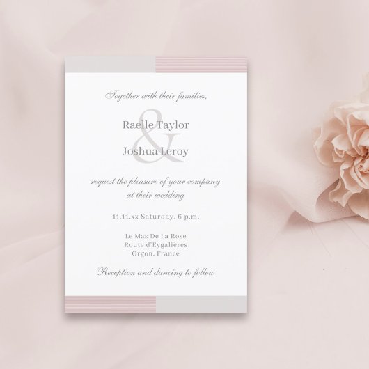 Invitation Gris rose vif Gris blanc rayures Ampersand Mariage