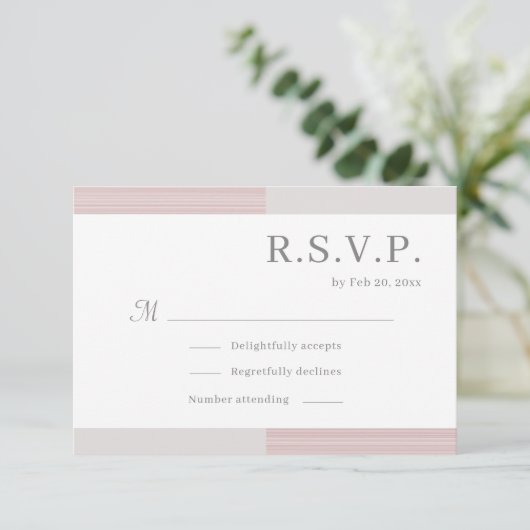 Invitation Gris rose vif Gris blanc rayures Mariage élégant R (Debout devant)