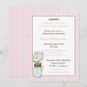 Invitation Gris roses avec fleurs dans le Baby shower Mason J (Devant / Derrière)