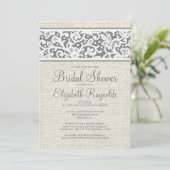 Invitation Gris Rustique Burlap Linge Douche nuptiale Invitat (Debout devant)