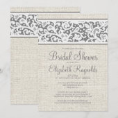 Invitation Gris Rustique Burlap Linge Douche nuptiale Invitat (Devant / Derrière)