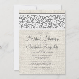 Invitation Gris Rustique Burlap Linge Douche nuptiale Invitat