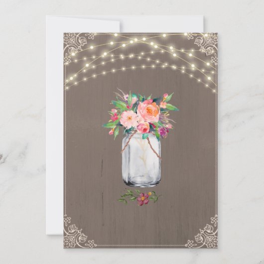 Invitation Gris rustique Mason Jar Fleur String Lumières Mari (Dos)