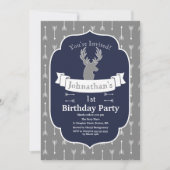 Invitation Gris rustique moderne et anniversaire de cerfs (Devant)