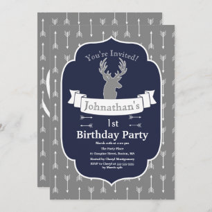 Invitation Gris rustique moderne et anniversaire de cerfs