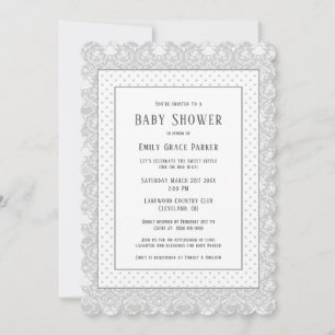 Invitation Gris Shabby Chic Vintage bébé fille douche