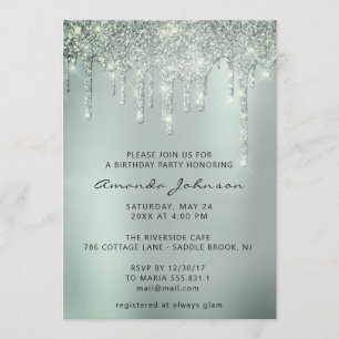 Invitation Gris Smoky Mint Parties scintillant Effet Drithday