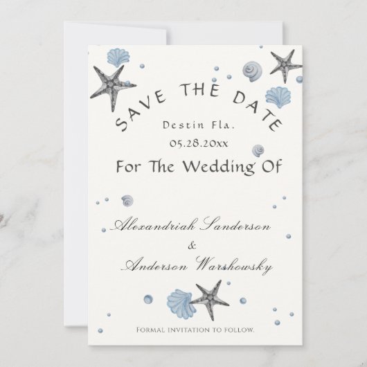 Invitation Gris Starfish Blue Beach Mariage Enregistrer La Da (Devant)
