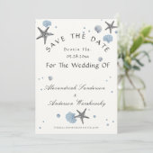 Invitation Gris Starfish Blue Beach Mariage Enregistrer La Da (Debout devant)