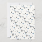 Invitation Gris Starfish Blue Shells Beach Wedding (Dos)