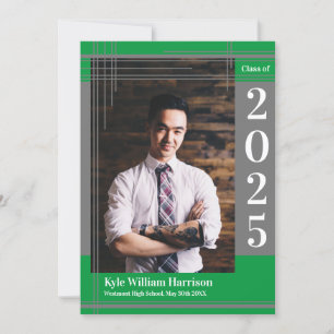 Invitation Gris Vert École Couleur Graduation Photo Plaid
