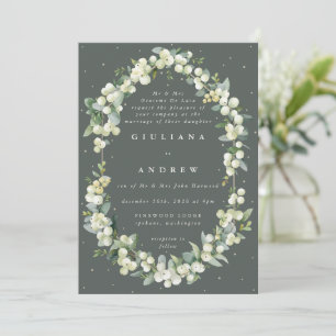 Invitation Gris vert Formel Snowberry+Eucalyptus Mariage