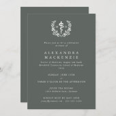 Invitation Gris-vert MD Asclepius + Laurel Wreath Graduation (Devant / Derrière)