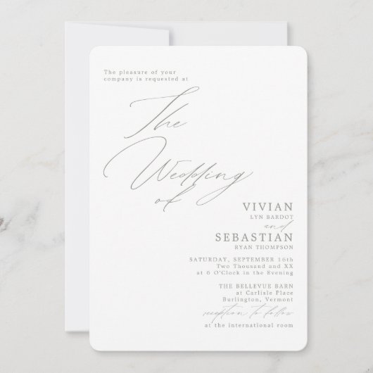 Invitation Gris vert moderne Mariage blanc RSVP QR Code Invit (Devant)