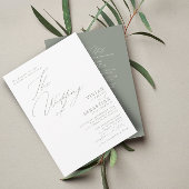 Invitation Gris vert moderne Mariage blanc RSVP QR Code Invit