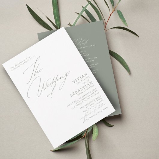 Invitation Gris vert moderne Mariage blanc RSVP QR Code Invit