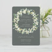Invitation Gris vert Snowberry+Eucalyptus Mariage de couronne (Debout devant)