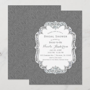 Invitation Gris Vintage Western Glamour Bling Fête de Mariage