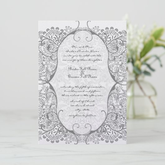 Invitation Gris Whimsical Inséparable mariage Motif invite (Debout devant)