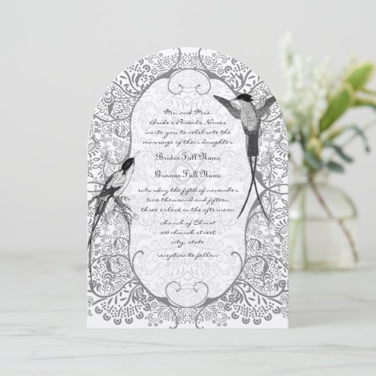 Invitation Gris Whimsical Inséparable mariage Motif invite (Debout devant)